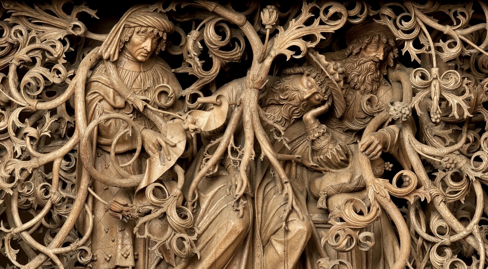 Heinrich Douvermann, Detail, Schnitzretabel mit Sieben Schmerzen Mariens: Die Wurzel Jesse, 1518-21, Kalkar, St. Nicolai, südliches Seitenschiff.